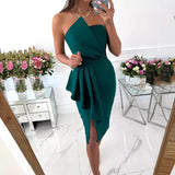 New New Summer Sexy Elegant Women's Clothing Wrapped Chest Asymmetric Skirt Split Nightclub Party Formal Dress