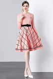 2025 new  high-end knitted splicing waist pleated dress for women's thin temperament with sweater skirt inside