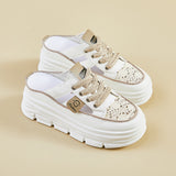 2025  summer little white shoes new Korean version ins female students thick soles increase height transport one pedal casual breathable CY709