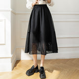 THEMEISLES Mesh Skirt 203 Autumn and Winter High Waist Slimming Patchwork Big Hem Umbrella Skirt Temperament Wild A- line Midi Dress