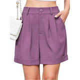 Themeisles Popular Solid Pocket High Waist Loose Short Pants