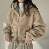 THEMEISLES Trendy brand lamb wool coat women's autumn and winter fleece thickened lamb wool sweater Korean version cardigan zipper  short