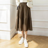 THEMEISLES Mesh Skirt 203 Autumn and Winter High Waist Slimming Patchwork Big Hem Umbrella Skirt Temperament Wild A- line Midi Dress
