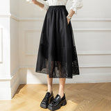THEMEISLES Mesh Skirt 203 Autumn and Winter High Waist Slimming Patchwork Big Hem Umbrella Skirt Temperament Wild A- line Midi Dress
