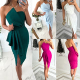 New New Summer Sexy Elegant Women's Clothing Wrapped Chest Asymmetric Skirt Split Nightclub Party Formal Dress