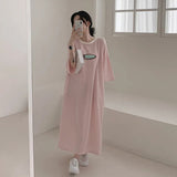 2025 THEMEISLES Manufacturer pure cotton Korean summer new 2025n retro loose letter printing thin T-shirt dress casual