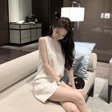 Summer 2025 Heavy Industry Beads Diamond-Embedded Socialite Simple Graceful Slim Sleeveless Black and White Dress Small 9528