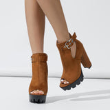 Summer New European and American Fashionable Chunky Heel Sandals Hollow Comfort Buckle High Heel Roman Sandals Foreign Trade Size 42