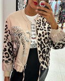 THEMEISLES New Cross-border 2025 fashion women's clothing autumn coat leopard print animal combination print pilot zipper jacket women