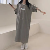 2025 THEMEISLES Manufacturer pure cotton Korean summer new 2025n retro loose letter printing thin T-shirt dress casual