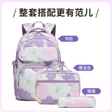 Cross-Border New Arrival Three-Piece Backpack Girl Printing Color Contrast Primary School Student Schoolbag Lightweight Waterproof Backpack Generation Delivery