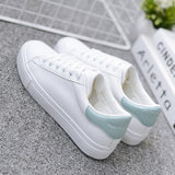 themeisles White Shoes for Female Students Korean Style Very Match Spring and Autumn Leather Flat Running Shoes Sneaker Breathable Women's Board Shoes