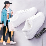 themeisles White Shoes for Female Students Korean Style Very Match Spring and Autumn Leather Flat Running Shoes Sneaker Breathable Women's Board Shoes