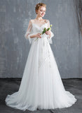 themeisles White Tulle with Lace Applique Long Straps Party Dress, White Wedding Party Dress