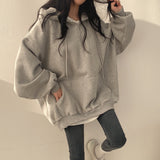 THEMEISLES 5 colors, trendy brand pullover zipper hooded sweater women's ins long Korean loose spring, autumn and winter velvet Korean version thin