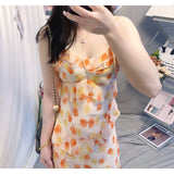 Women's Suspender Skirt 2025 Summer  Sexy V-neck High Waist Slit Chiffon Irregular Long Dress Floral Dress