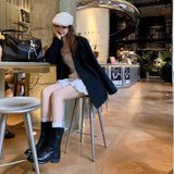 2025  Round head V-mouth thick heel medium and high boots long boots female knight boots