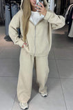 THEMEISLES 2025 New sports suit women's autumn and winter zipper lazy style casual hooded sweater full of diamond wide-leg pants two-piece set