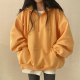 THEMEISLES 5 colors, trendy brand pullover zipper hooded sweater women's ins long Korean loose spring, autumn and winter velvet Korean version thin