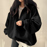 THEMEISLES 5 colors, trendy brand pullover zipper hooded sweater women's ins long Korean loose spring, autumn and winter velvet Korean version thin