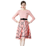 2025 new  high-end knitted splicing waist pleated dress for women's thin temperament with sweater skirt inside