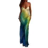 Summer Women's Clothes Hot-Selling Sexy Figure High Waist Gradient Color Deep V Cross Strap Dress Beach