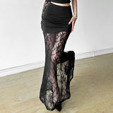 2025 style popular summer new women's clothing fashion solid color lace delicate flower pattern long skirt skirt