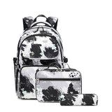 Cross-Border New Arrival Three-Piece Backpack Girl Printing Color Contrast Primary School Student Schoolbag Lightweight Waterproof Backpack Generation Delivery