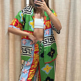 THEMEISLES Cross-Border  Autumn European and American Foreign Trade Women's Clothing  Shirt Trousers Loose Printing Suit Casual Two-Piece Suit