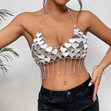 XH233881 Cross-border hot-selling new acrylic love sexy hollow fringed chain halter neck small vest