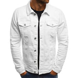 themeisles New Multi-Pocket European and American Hot Push Men's Denim Coat Casual Solid Color Jacket Cardigan Button Overalls