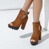 Summer New European and American Fashionable Chunky Heel Sandals Hollow Comfort Buckle High Heel Roman Sandals Foreign Trade Size 42