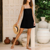 Cotton and Linen Suspender Skirt Summer New Breathable Comfortable Retro Short Skirt Back Sneaky Design Lace-up European and American Style