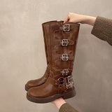 2025  Internet celebrity belt buckle tube popular new vintage western cowboy boots pants tube martin boots