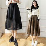 THEMEISLES Mesh Skirt 203 Autumn and Winter High Waist Slimming Patchwork Big Hem Umbrella Skirt Temperament Wild A- line Midi Dress