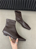 2025  Temperament Low Heel Square Head Fleece Short Boots Women's popular Autumn and Winter New Simple Women's Boots Short Boots  Skinny Boots