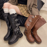 2025  Internet celebrity belt buckle tube popular new vintage western cowboy boots pants tube martin boots
