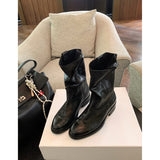 2025  Round head V-mouth thick heel medium and high boots long boots female knight boots