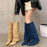 2025  Boots pointed knight boots women's boots popular new retro cowboy high heel Internet celebrity babes fried street pants boots