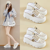 2025  summer little white shoes new Korean version ins female students thick soles increase height transport one pedal casual breathable CY709