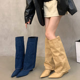 2025  Boots pointed knight boots women's boots popular new retro cowboy high heel Internet celebrity babes fried street pants boots