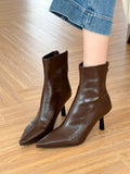 2025  Gentle beauty! White pointed high-heeled short boots women's autumn thin soft leather thin boots