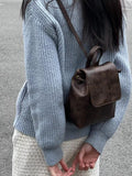 THEMEISLES Xiaohongshu Same Style Texture Small Retro American Brown Backpack New Ins Simple All-Match Shoulder Bag