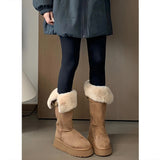 2025  Snow boots women's winter popular new velvet thickened warm cotton shoes women's thick-soled thin but knee boots