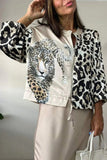 THEMEISLES New Cross-border 2025 fashion women's clothing autumn coat leopard print animal combination print pilot zipper jacket women