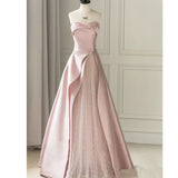 2025 Pink tube top evening dress skirt 2025 spring new engagement banquet toast dress birthday party host evening dress