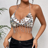 XH233881 Cross-border hot-selling new acrylic love sexy hollow fringed chain halter neck small vest