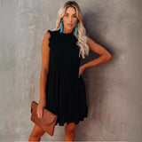 Hot Trade 2025 Summer New European and American Style Women's Clothing  Solid Color Pullover Ruffled Dress Short Skirt