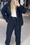 THEMEISLES 2025 New sports suit women's autumn and winter zipper lazy style casual hooded sweater full of diamond wide-leg pants two-piece set