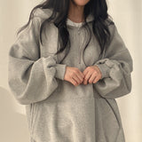 THEMEISLES 5 colors, trendy brand pullover zipper hooded sweater women's ins long Korean loose spring, autumn and winter velvet Korean version thin